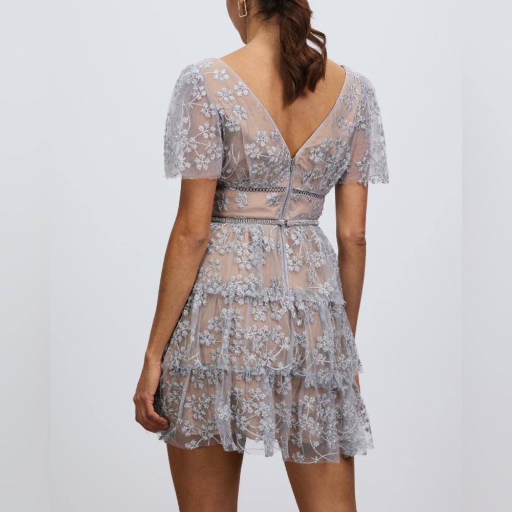 New Self-Portrait Embroidered Blossom Tiered Mini Dress - Picture 2 of 12